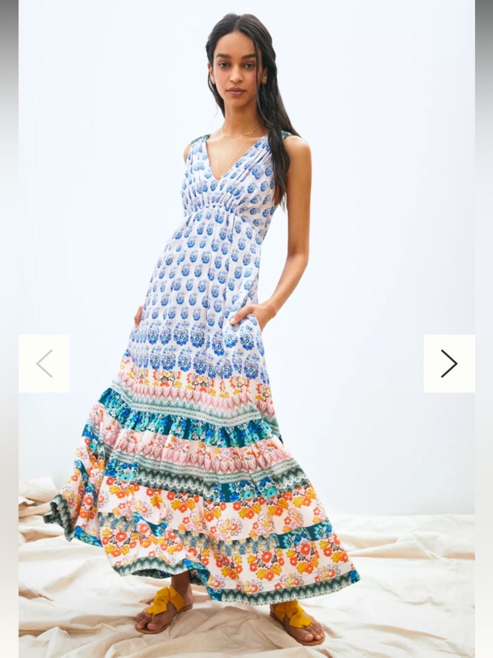 Anthropologie Bohemian Floral Tiered Maxi Dress in Blue and Multicolor